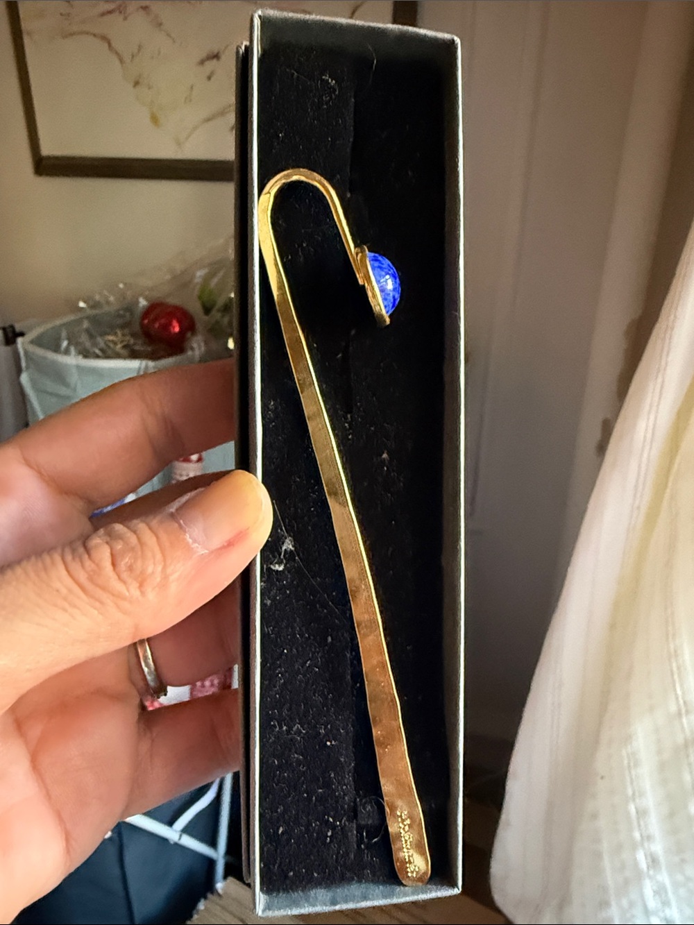 Gold Bookmark with Blue Accent Bead